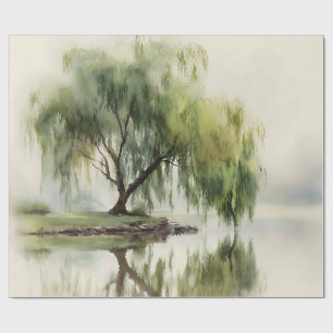 Papel De Presente Serena Árvore Salgueiro Reflexo Arte da Natureza (
