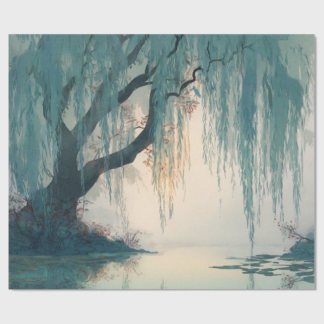 Papel De Presente Serena Árvore Salgueiro Reflexo Arte da Natureza ( (Aberto)