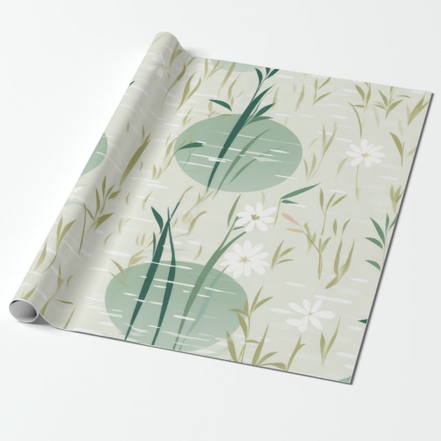 Papel De Presente Serena Flor de Bambu Asiática  (10) (Desenrolado)