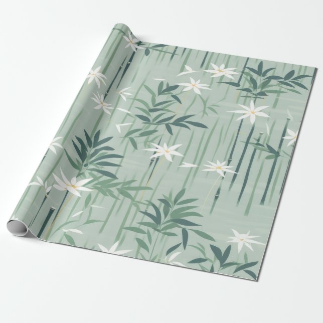 Papel De Presente Serena Flor de Bambu Asiática  (4) (Desenrolado)