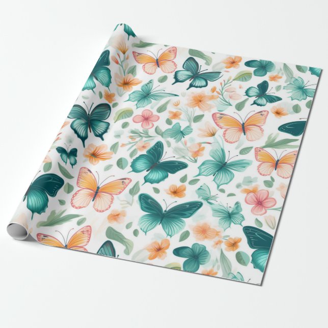 Papel De Presente Serene Butterfly e Blossom (Desenrolado)