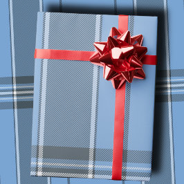 Papel De Presente Serene Sky Blue and Slate Winter Tartan Plaid