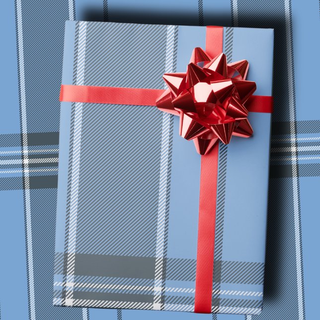 Papel De Presente Serene Sky Blue and Slate Winter Tartan Plaid (Criador carregado)