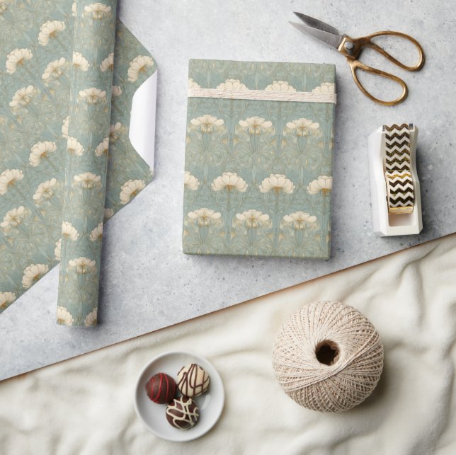 Papel De Presente Serene Teal Floral Motive (Artesanato)