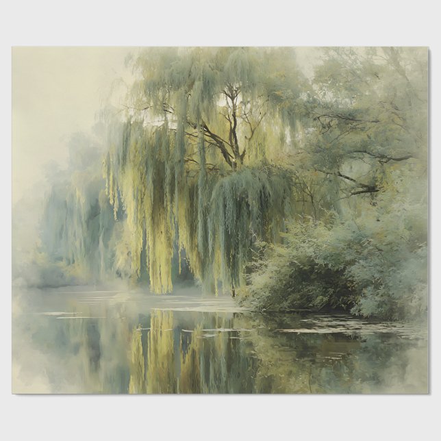 Papel De Presente Serene Willow Tree Reflection Nature Art (10) (Aberto)