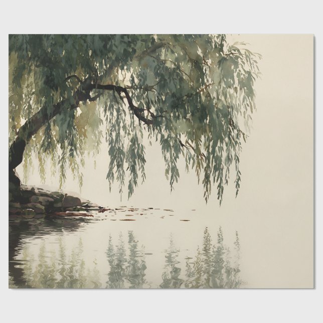 Papel De Presente Serene Willow Tree Reflection Nature Art (11) (Aberto)