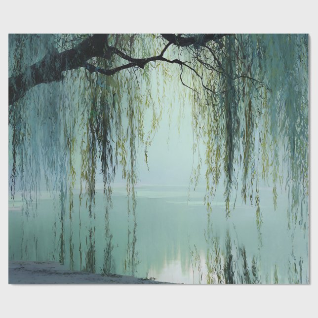 Papel De Presente Serene Willow Tree Reflection Nature Art (4) (Aberto)