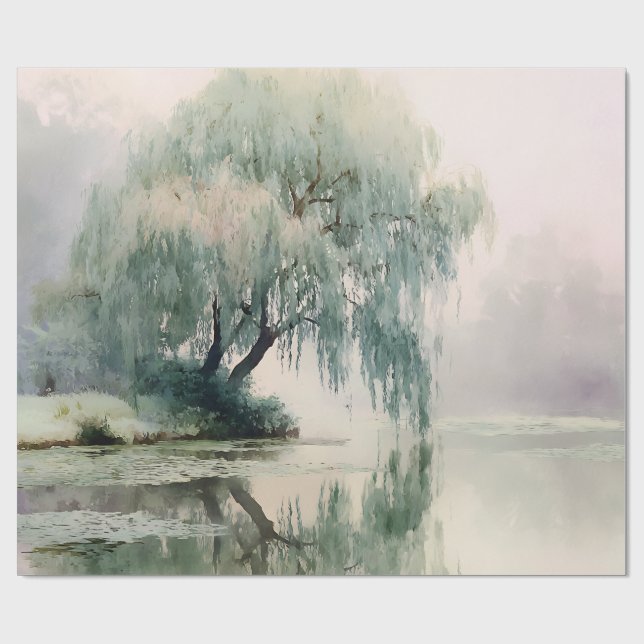 Papel De Presente Serene Willow Tree Reflection Nature Art (7) (Aberto)