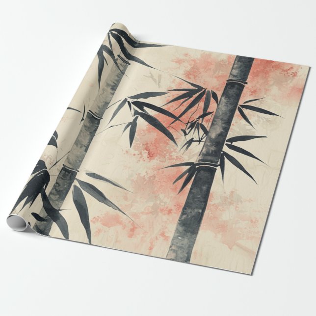 Papel De Presente Serenidade do Bambu Carmesim Tinta Lavada (Desenrolado)