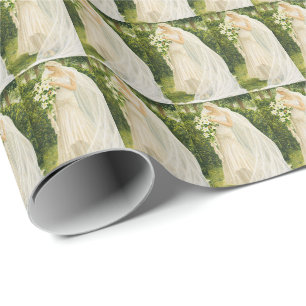 Papel De Presente Serenidade em Marfim: Uma Noiva no jardim