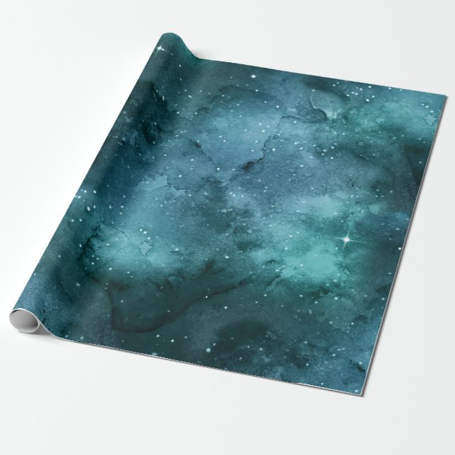Papel De Presente Série Design Galáxia Verde 7 (Desenrolado)