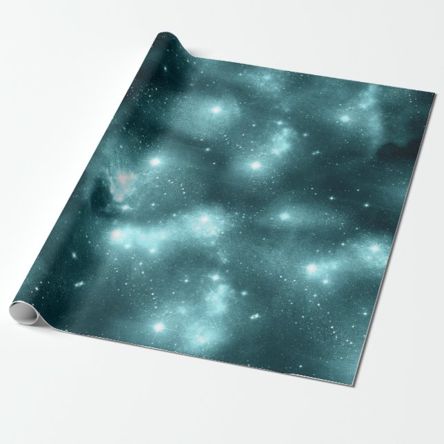 Papel De Presente Série Design Galáxia Verde-azulado 3 (Desenrolado)