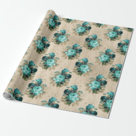 Papel De Presente Série Floral Shabby Aqua Desenho 3
