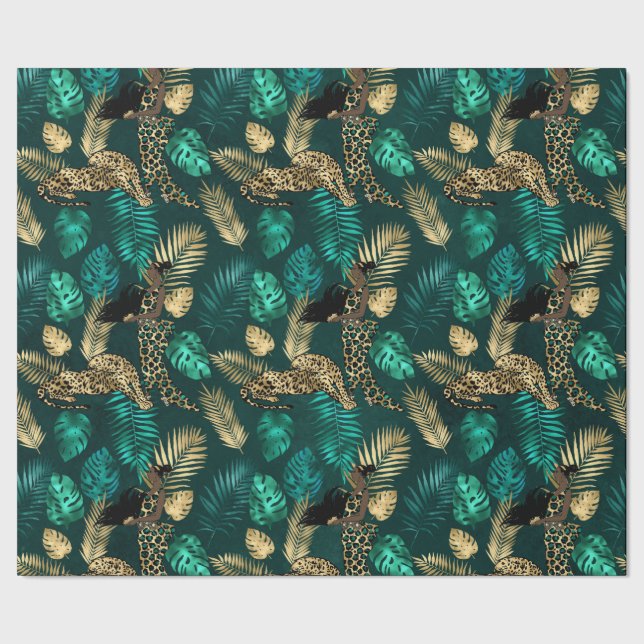 Papel De Presente Série Teal e Dourado Leopardo Design 7  (Barra)