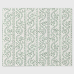 Papel De Presente Serpentina Floral em Verde Sálvia, Creme