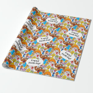 Papel De Presente Sesame Street Pals Doodley Pattern