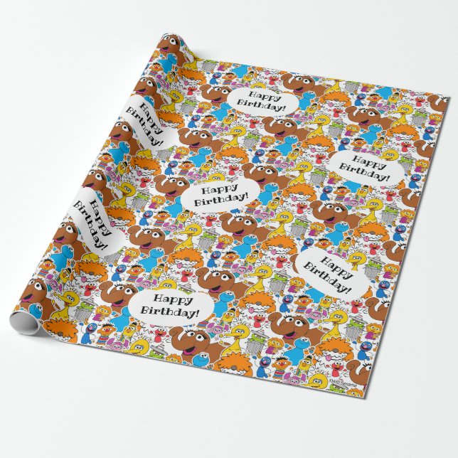 Papel De Presente Sesame Street Pals Doodley Pattern (Desenrolado)