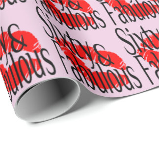 Papel De Presente Sessenta e fabulosa com Lábios Vermelhos Quentes