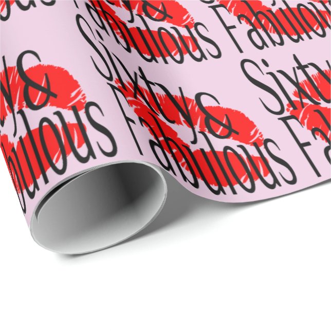 Papel De Presente Sessenta e fabulosa com Lábios Vermelhos Quentes (Ponta do rolo)