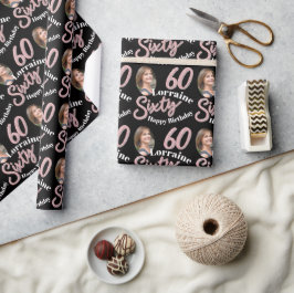 Papel De Presente Sessenta e sessenta fotos de aniversário - rosa ro