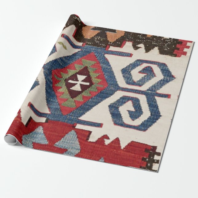 Papel De Presente Seta em Diamante Azul Konya // Século XIX (Desenrolado)