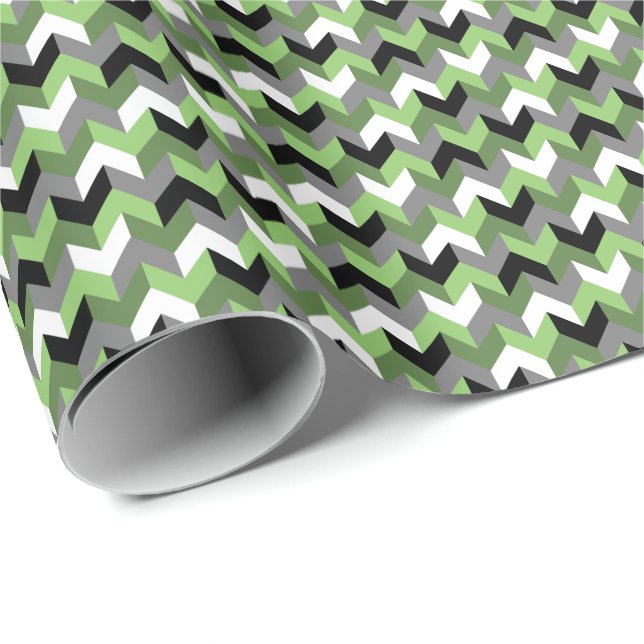 Papel De Presente Seta verde, branca, Cinza e chevron preto (Ponta do rolo)