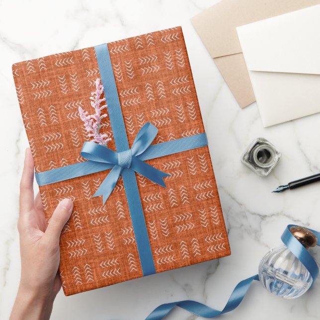 Papel De Presente Setas em Linho Laranja Escuro (Presentear)