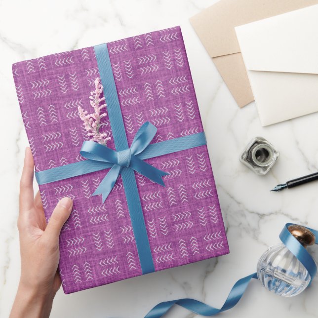 Papel De Presente Setas em Linho Roxo Magenta (Presentear)