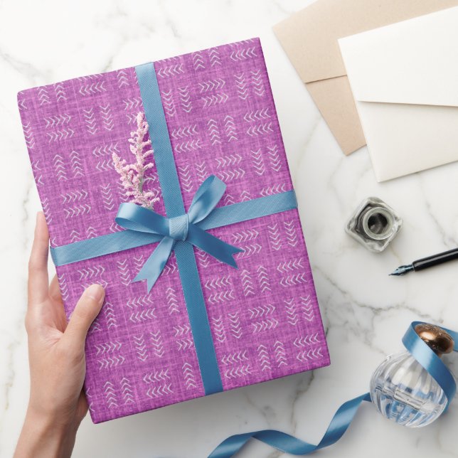 Papel De Presente Setas em Linho Roxo Rosa Claro (Presentear)