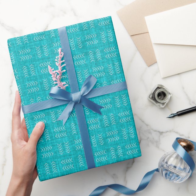 Papel De Presente Setas em Linho Turquesa (Presentear)