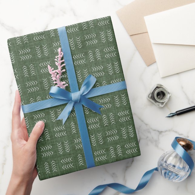 Papel De Presente Setas em Linho Verde Floresta (Presentear)