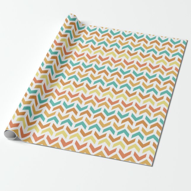 Papel De Presente Setas Retro Chevron Orange Teal Dourado (Desenrolado)