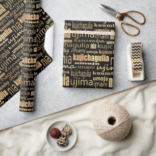 Papel De Presente Sete Princípios Kwanzaa (Preto/Dourado)