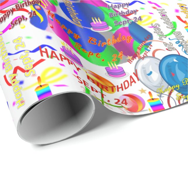 Papel De Presente Setembro, 24 de Aniversário (Ponta do rolo)