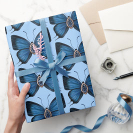 Papel De Presente Setembro Aniversário Azul Borboleta Design Regal