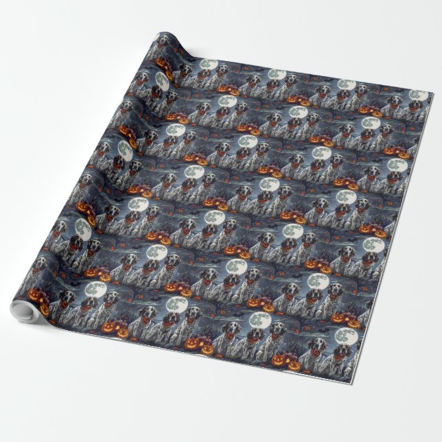Papel De Presente Setter Inglês Halloween Assustador (Desenrolado)