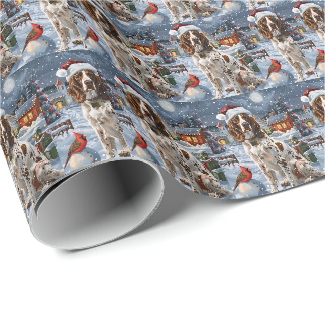 Papel De Presente Setter Inglês Natal Maravilha Alegria de Natal (Ponta do rolo)