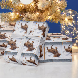 Papel De Presente Setter Irlandês de Natal Fazendo um Anjo de Neve