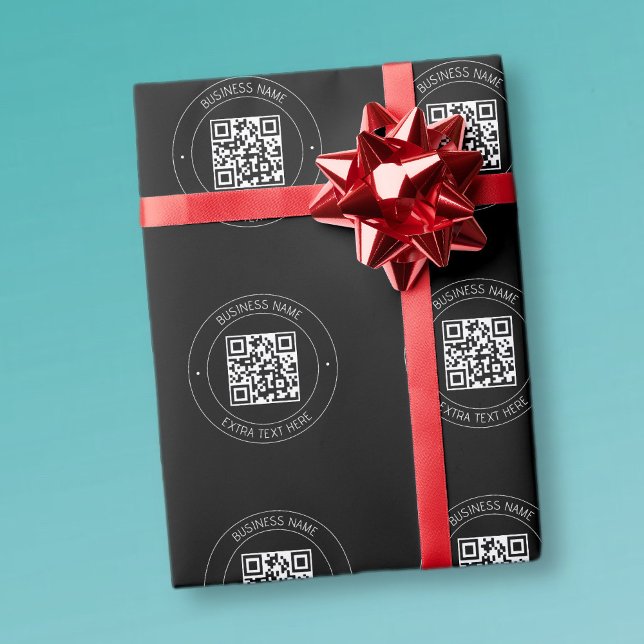 Papel De Presente Seu código QR & Texto Editável | Preto & Branco (Criador carregado)