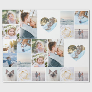 Papel De Presente Seu Colagem Personalizado de Fotos Grid Coração Mo