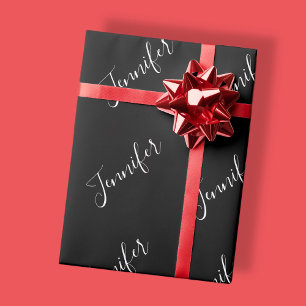 Papel De Presente Seu Nome Escrita Branca Elegante em Preto
