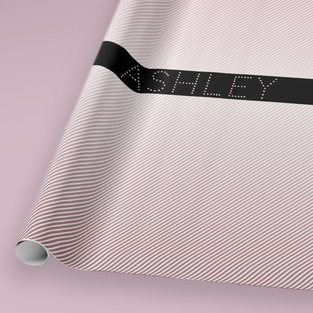 Papel De Presente Seu nome | Rosa de fina e tiras brancas (Criador carregado)