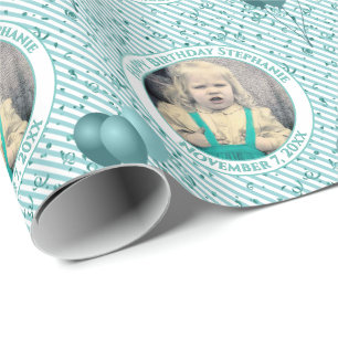 Papel De Presente Seu Padrão de Texto .Photo Aqua/White Simple Strip