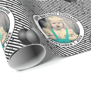 Papel De Presente Seu Padrão Texto.Foto Preto/Branco Simples Stripes