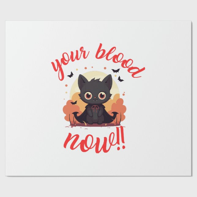 Papel De Presente SEU SANGUE AGORA!! - Gatinho vampiro (Aberto)