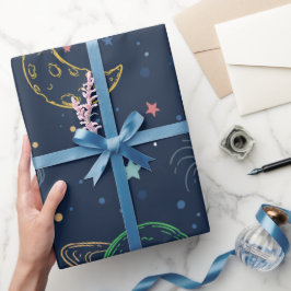 Papel De Presente Sexo/Espaço Exterior Neutro Primeiro Aniversário
