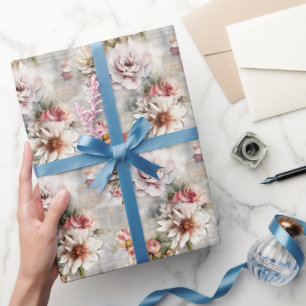 Papel De Presente Shabby Chic Floral Em Fundo Destruído