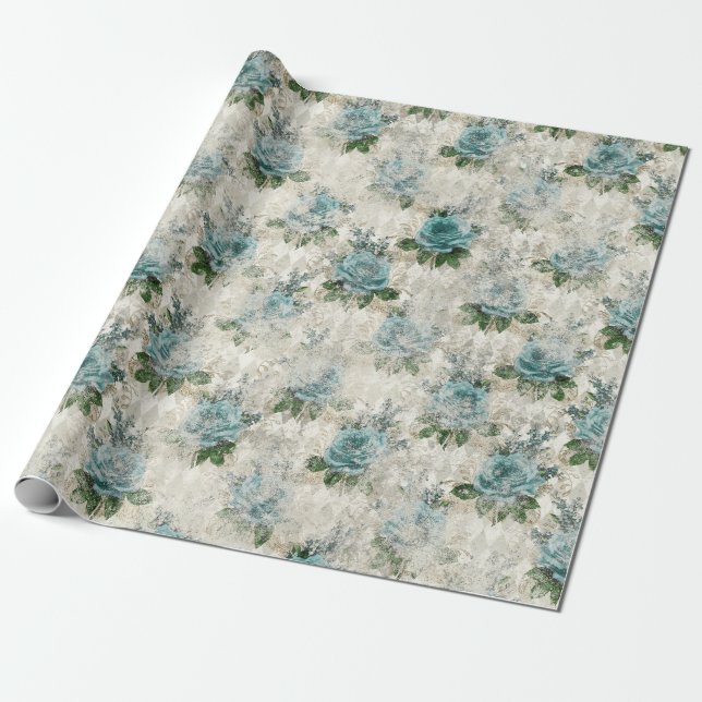 Papel De Presente Shabby Floral Aqua Series Design 2 (Desenrolado)