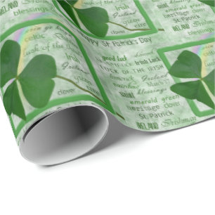 Papel De Presente Shamrock irlandês com a nuvem Rainbow Word