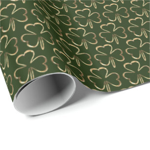 Papel De Presente Shamrocks Três Folhas Verde Padrão